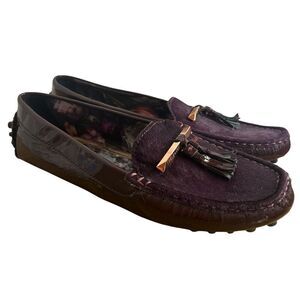 Ted Baker Harlii Driving Loafers Womens 7M Purple Calf Hair Patent Flats Shoes